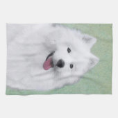 サモエイ絵画ズ – かわいいオリジナルドッグアート キッチンタオル (横)