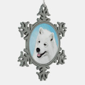 サモエイ絵画ズ – かわいいオリジナルドッグアート スノーフレークピューターオーナメント (左)