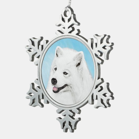 サモエイ絵画ズ – かわいいオリジナルドッグアート スノーフレークピューターオーナメント (右)