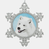 サモエイ絵画ズ – かわいいオリジナルドッグアート スノーフレークピューターオーナメント (正面)