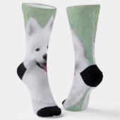 サモエイ絵画ズ – かわいいオリジナルドッグアート ソックス (傾斜あり)