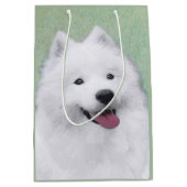 サモエイ絵画ズ – かわいいオリジナルドッグアート ミディアムペーパーバッグ (正面)