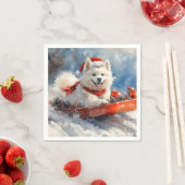 サモエドが乗ったソリにLet it Snow クリスマス スタンダードカクテルナプキン (インサイチュ)
