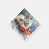 サモエドが乗ったソリにLet it Snow クリスマス スタンダードカクテルナプキン (角)