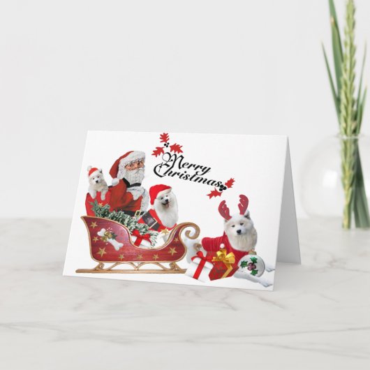 サモエドとサンタをそりに乗せたカード シーズンカード (正面)