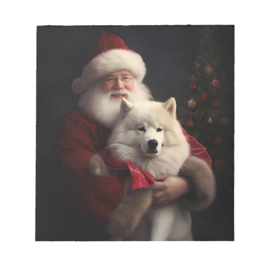 サモエドとサンタクロースのクリスマス ノートパッド (正面)