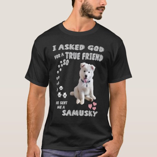 サモエドとハスキーのミックス犬の飼い主 コスプレ おもしろグッズ S Tシャツ (正面)