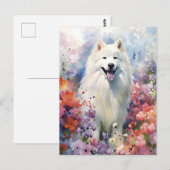 サモエドのカラフルな水彩画アート ポストカード (正面/裏面)