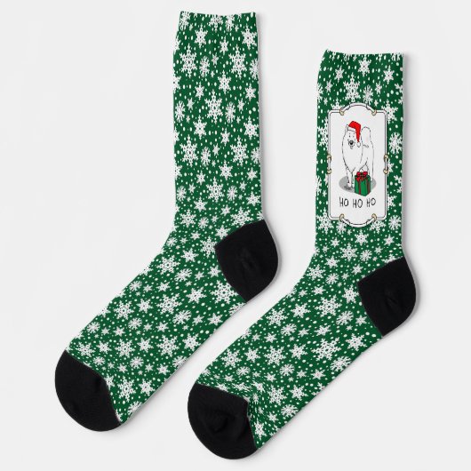サモエドのクリスマスサンタ帽子 笑 ソックス (左)