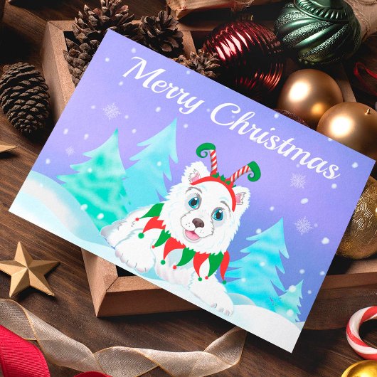 サモエドのクリスマス + 妖精のカチューシャ カード