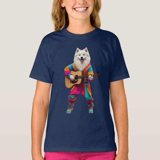 サモエドのロック・スターTシャツ キッズ Tシャツ (正面)