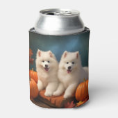 サモエドの仔犬の秋の喜びのかぼちゃ 缶クーラー (缶正面)