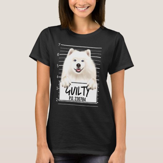 サモエドの前科ありの犬の顔 Tシャツ (正面)