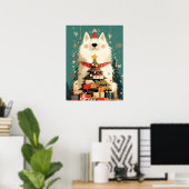 サモエドの可愛い犬とクリスマスのお祝い ポスター (ホームオフィス)