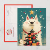 サモエドの可愛い犬とクリスマス シーズンポストカード (正面/裏面)