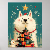 サモエドの可愛い犬とクリスマス ポスター (正面)