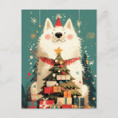 サモエドの可愛い犬とクリスマス ポストカード (正面)