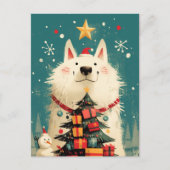 サモエドの可愛い犬とクリスマス ポストカード (正面)