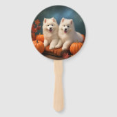 サモエドの子犬の秋の喜びパンプキン ハンドファン (正面)