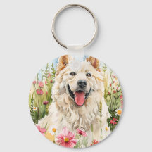 サモエドの水彩犬のバッグチャームのキーチェーン