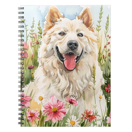 サモエドの水彩画の犬好きジャーナルノート ノートブック (正面)