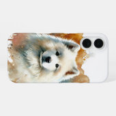 サモエドの水彩画アート iPhone 16ケース (裏面横)