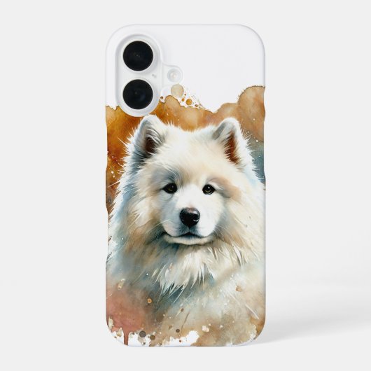 サモエドの水彩画アート iPhone 16ケース (裏面)