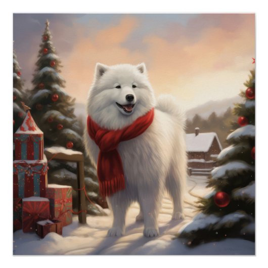 サモエドの犬と雪のクリスマス ポスター (正面)