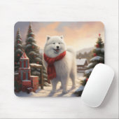 サモエドの犬と雪のクリスマス マウスパッド (マウス)