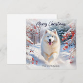 サモエドの犬と雪景色のメリークリスマスカード シーズンカード (正面/裏面)