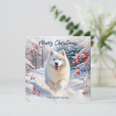 サモエドの犬と雪景色のメリークリスマスカード シーズンカード (スタンド正面)