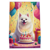 サモエドの誕生日お祝い ミディアムペーパーバッグ (裏面)
