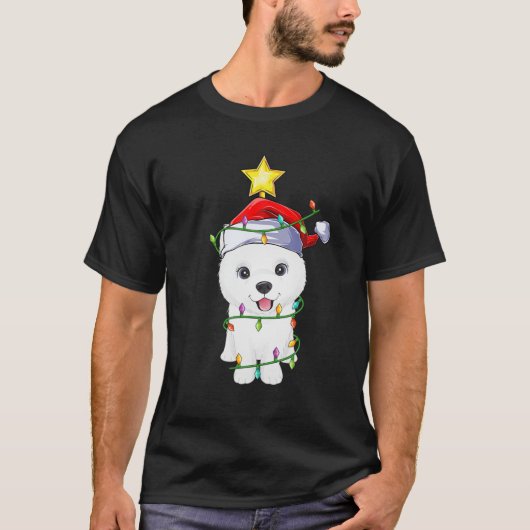 サモエドドッグクリスマス照明ツリーマッチサモエドCh Tシャツ (正面)