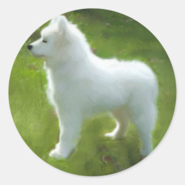 サモエド子犬ステッカー; 複数のサイズ ラウンドシール