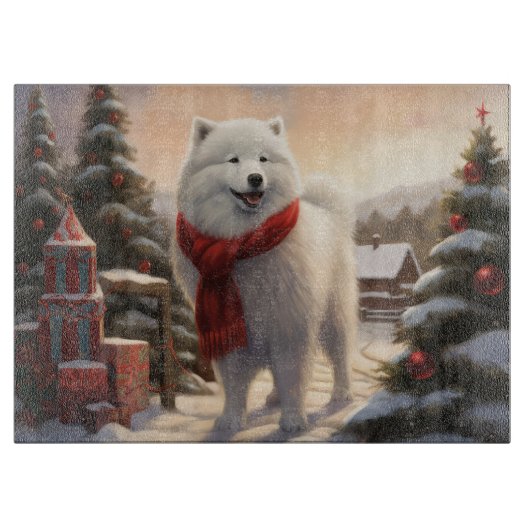 サモエド犬と雪のクリスマス カッティングボード (正面)