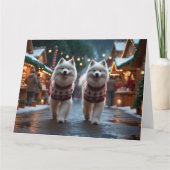 サモエド犬のクリスマス雪の休日 カード (正面)