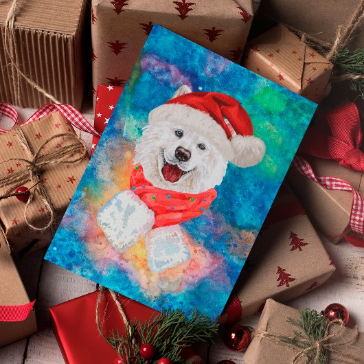 サモエド犬のクリスマス シーズンポストカード