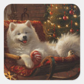 サモエド犬のクリスマス  スクエアシール (正面)