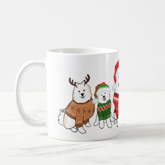 サモエド犬のクリスマス・セーター姿 コーヒーマグカップ (左)