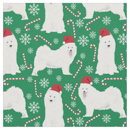 サモエド犬のクリスマス・ホリデー ファブリック (クローズアップ)