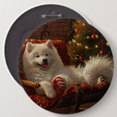サモエド犬のクリスマス 缶バッジ (正面&裏面)