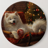 サモエド犬のクリスマス 缶バッジ (正面)
