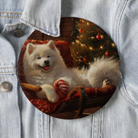 サモエド犬のクリスマス 缶バッジ (インサイチュ)