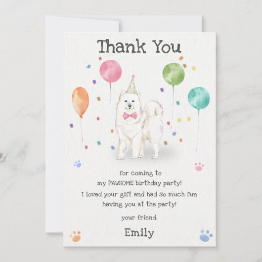 サモエド犬の子犬の誕生日お礼カード 招待状 (正面)