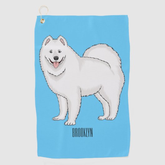 サモエド犬の漫画イラストレーション ゴルフタオル (正面)