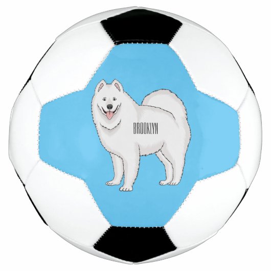サモエド犬の漫画イラストレーション サッカーボール (正面)