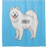 サモエド犬の漫画イラストレーション シャワーカーテン (正面)