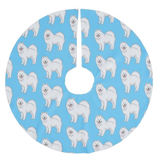 サモエド犬の漫画イラストレーション ブラッシュドポリエステルツリースカート (正面)