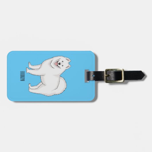 サモエド犬の漫画イラストレーション ラゲッジタグ (正面横)