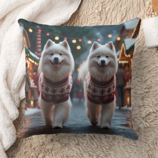 サモエド犬 クリスマス スノー ホリデー クッション (ブランケット)